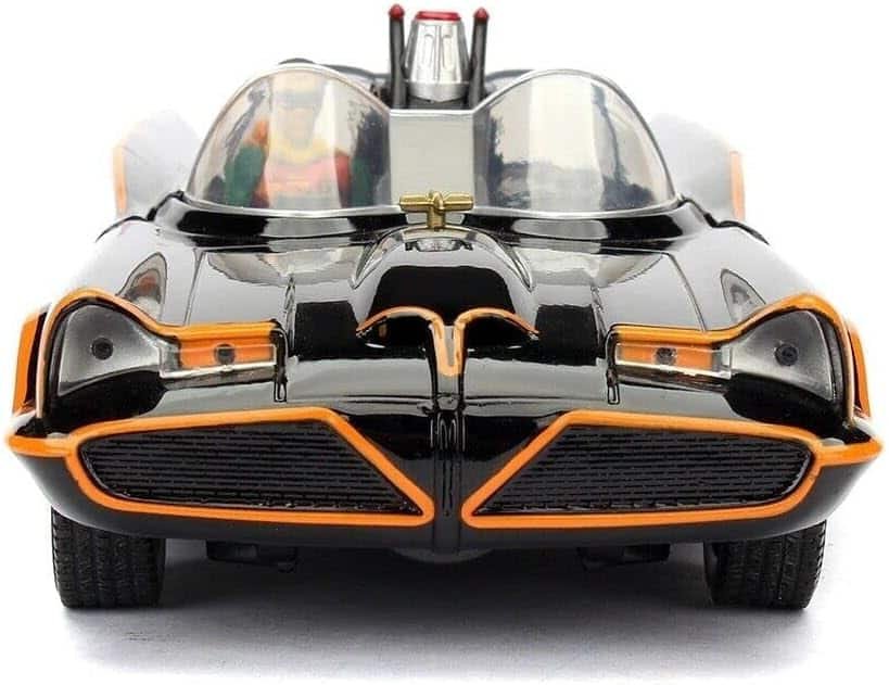 1966 Classic TV Series Batmobile 1:24 Die-Cast Car with 2.75 Batman and Robin Figures, Toys for Kids and Adults