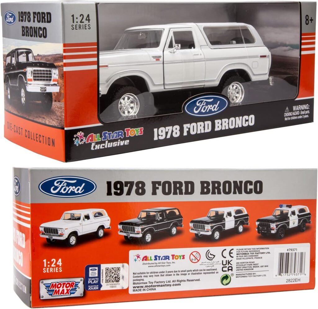 1978 Ford Bronco 1:24 Diecast Model Car White SUV SUT Truck Motormax All Star Toys Exclusive 79371