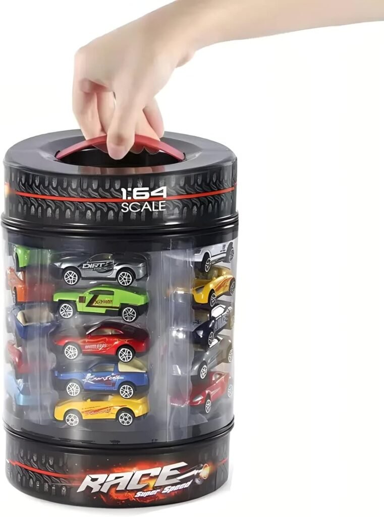 25 Piece Diecast Cars Pack Toy Playset in Storage Carrying Tub - 1:64 Scale Metal Alloy Die-cast Vehicles Collection for Kids