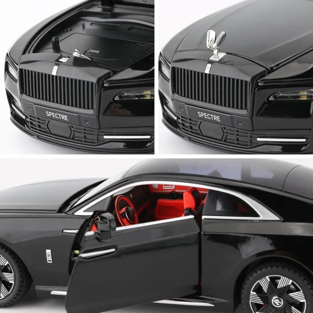 BDTCTK Compatible for 1:24 Rolls Royce Spectre Model Car, Diecast Collectible Pull Back Toy Car with Sound and Light for Adults Kids Boys Girls, Gift Black