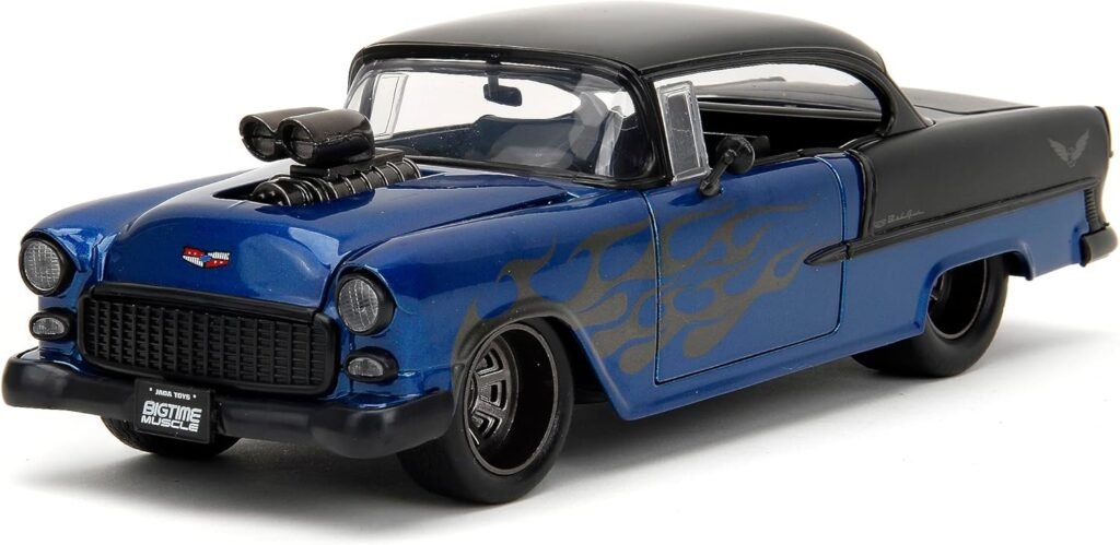 Big Time Muscle 1:24 1955 Chevy Bel-Air Die-Cast Car, Toys for Kids and Adults(Blue/Black)