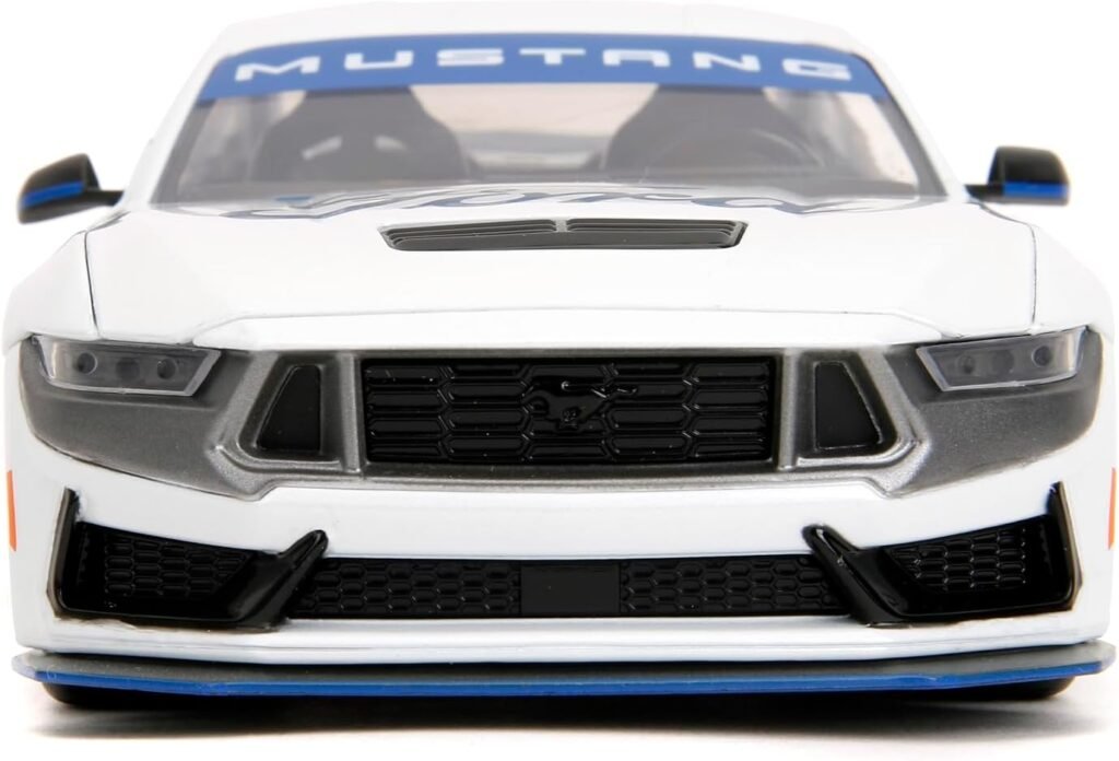 Big Time Muscle 1:24 2024 Ford Mustang GT Dark Horse Die-Cast Car, Toys for Kids and Adults(White with Blue Horse Deco)