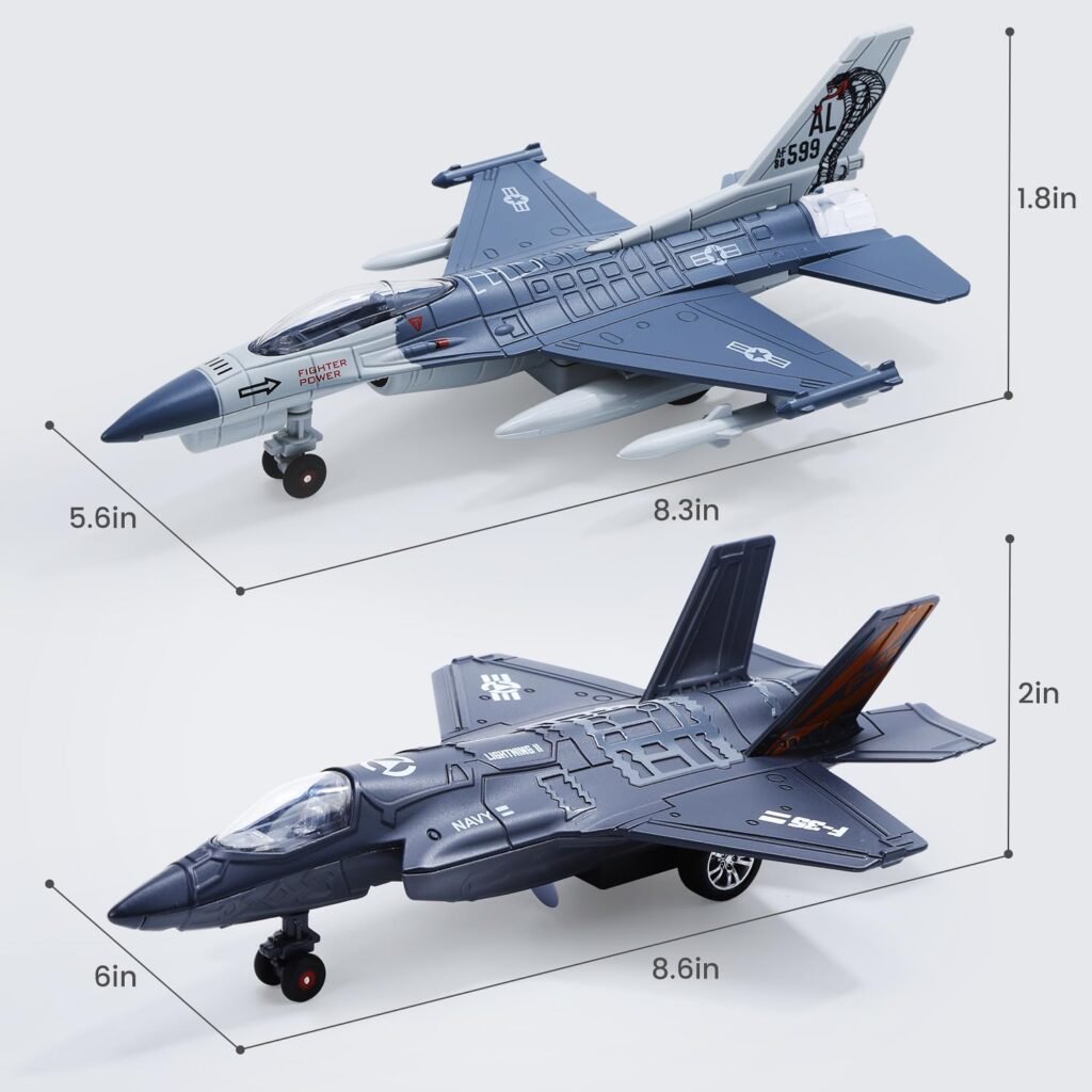 Double Metal Fighter Army Toy Airplane Model with Sound  Light, Pull Back Alloy Plane Military Toy Diecast Jet Toy, Birthday Gift for Toddler Boys and Girls