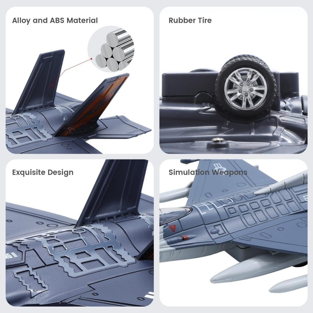 Double Metal Fighter Army Toy Airplane Model with Sound  Light, Pull Back Alloy Plane Military Toy Diecast Jet Toy, Birthday Gift for Toddler Boys and Girls