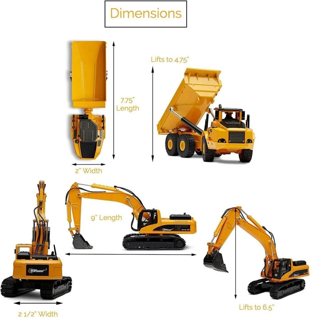 GeminiGenius 2Pcs Construction Vehicle Toys Dump Truck and Excavator Set Heavy Metal 1/50 Scale Digger and Dumper Diecast Engineering Vehicle Toys for Kids and Decoration House