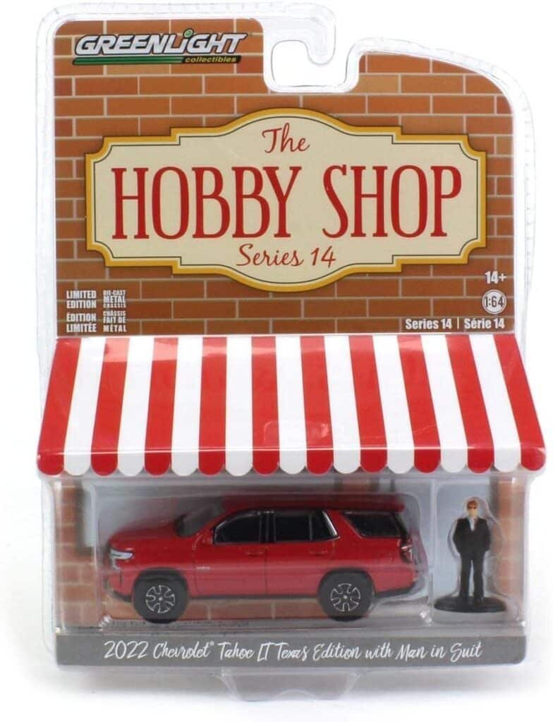 Greenlight 97140-F The Hobby Shop Series 14-2022 Chevy Tahoe LT Texas Edition with Man in Suit 1:64 Scale Diecast