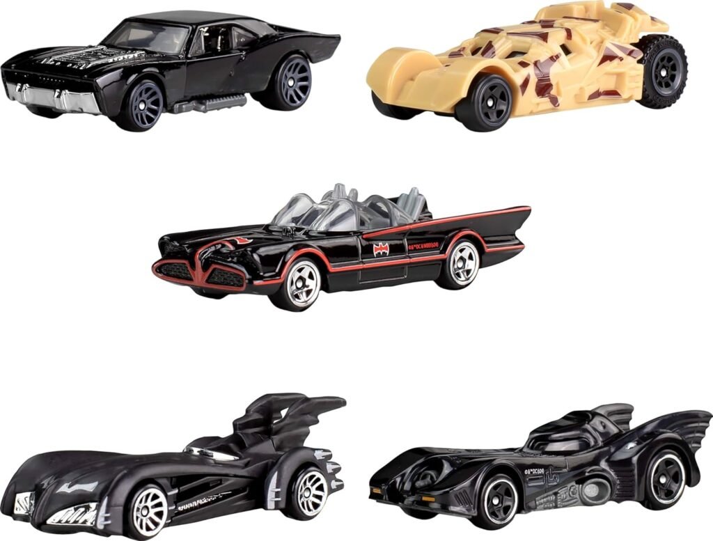 Hot Wheels 1:64 Scale Die-Cast Toy Cars, Set of 5 Batman 85th Anniversary Vehicles with 5 Different Batmobile Replicas in Commemorative Packaging