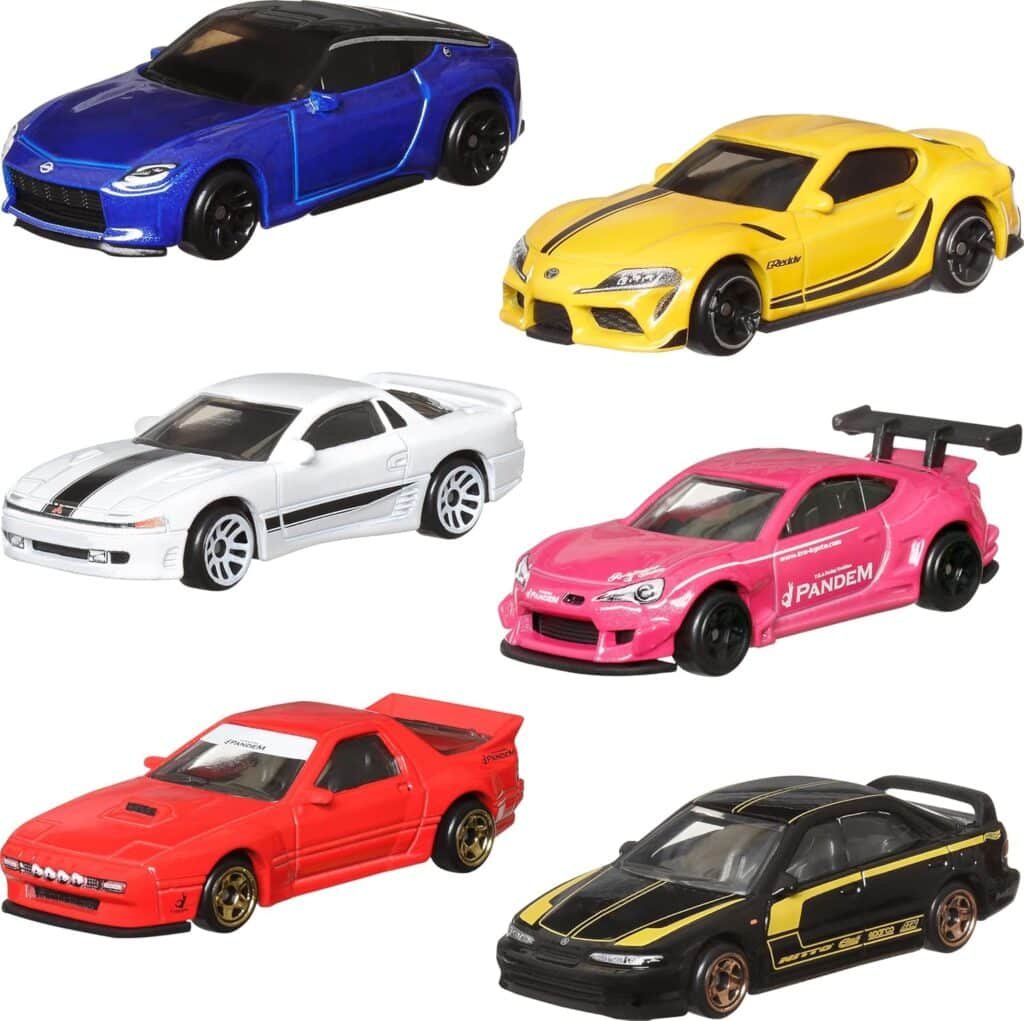 Hot Wheels Car Culture Premium Toy Car 6-Pack, Set of 6 Die-Cast 1:64 Scale Japanese Vehicles with Elevated Deco (Styles May Vary)