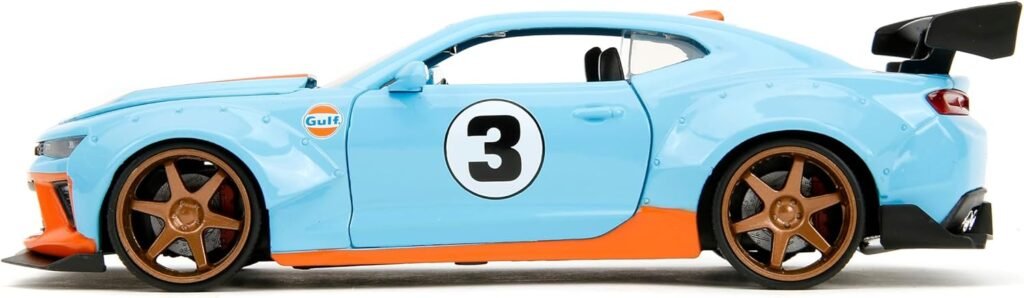 Jada Toys Big Time Muscle 1:24 2016 Chevy Camaro SS Widebody Gulf Die-Cast Car, Toys for Kids and Adults(Blue/Orange)