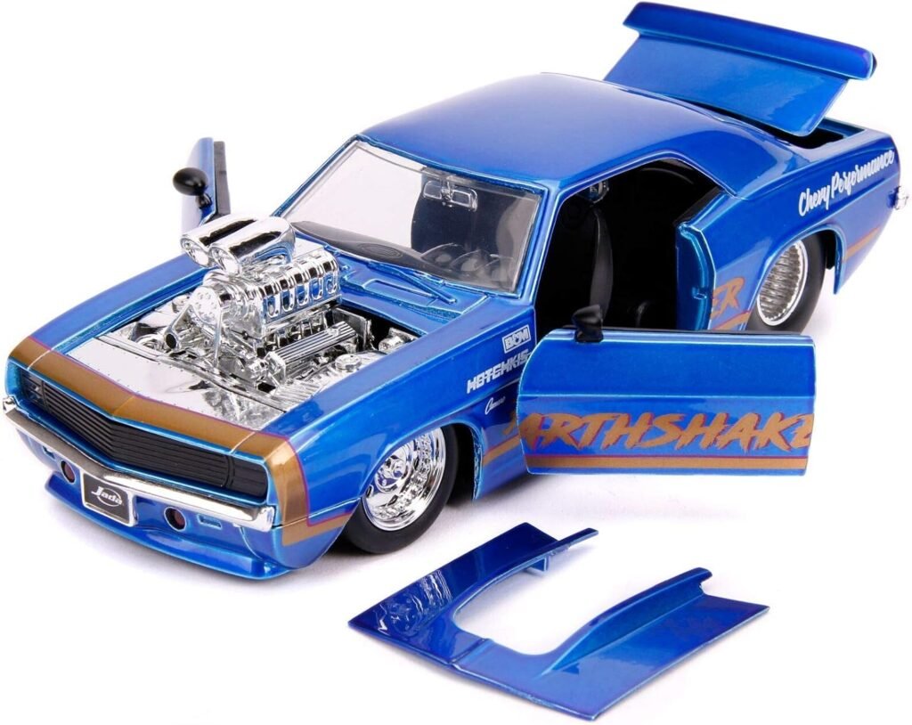 Jada Toys Bigtime Muscle 1:24 1969 Chevy Camaro Earthshaker Die-cast Car Candy Blue, Toys for Kids and Adults