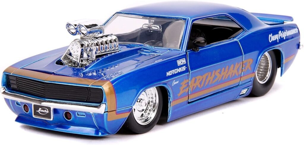 Jada Toys Bigtime Muscle 1:24 1969 Chevy Camaro Earthshaker Die-cast Car Candy Blue, Toys for Kids and Adults