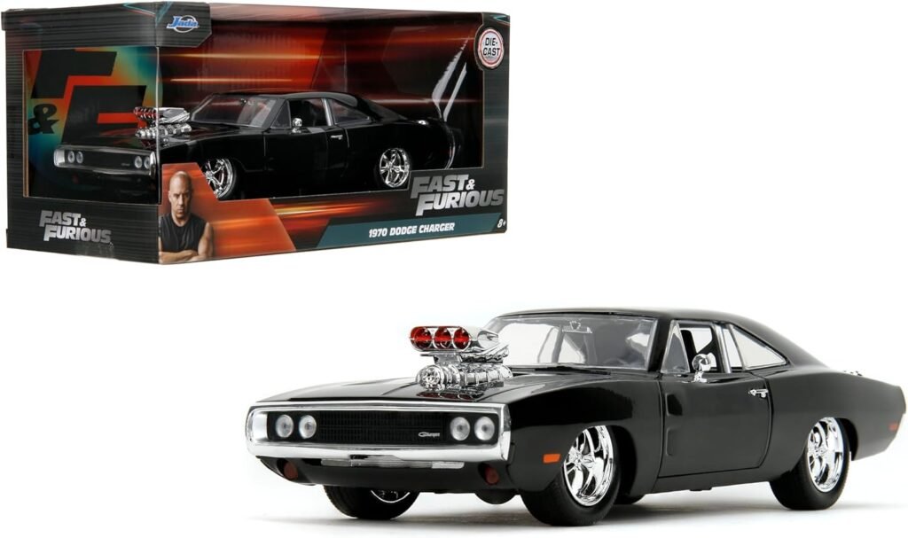 Jada Toys Fast  Furious 1:24 Doms 1970 Dodge Charger R/T Die-cast Car, Toys for Kids and Adults, Black