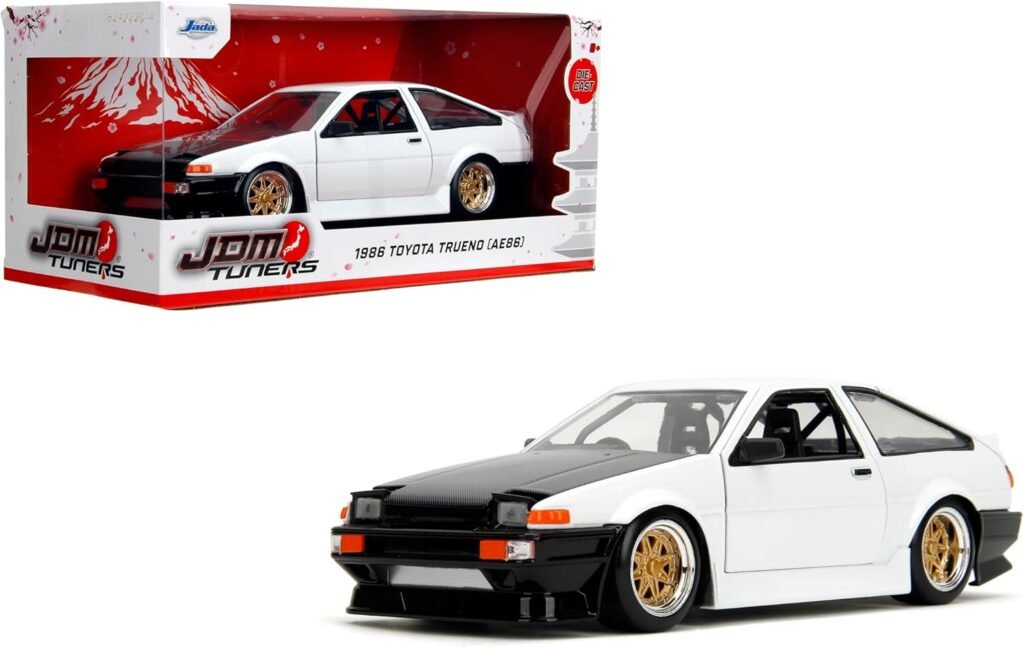 Jada Toys JDM Tuners 1:24 Scale Die-Cast 1986(AE86) Toyota Trueno, Opening Doors, Detailed Interior, Rubber Tires, Collectible for Ages 8+(White)