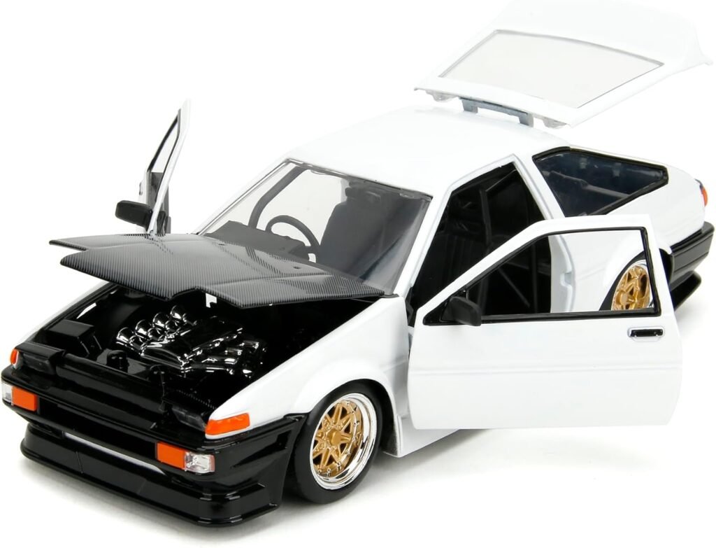 Jada Toys JDM Tuners 1:24 Scale Die-Cast 1986(AE86) Toyota Trueno, Opening Doors, Detailed Interior, Rubber Tires, Collectible for Ages 8+(White)