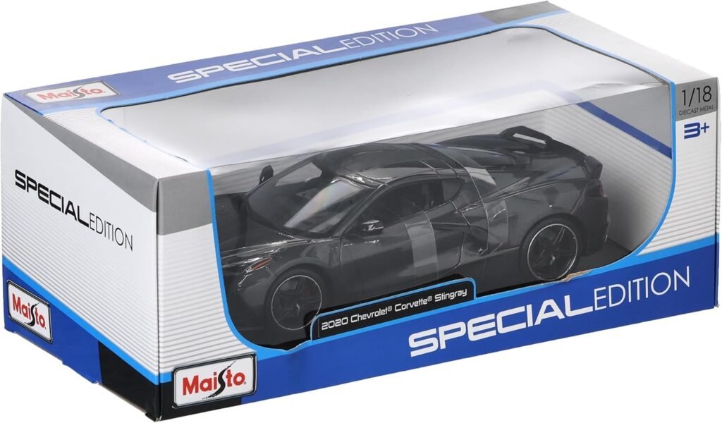 Maisto 2020 Chevrolet Corvette Stingray C8 Dark Gray Metallic with Racing Stripes 1/18 Diecast Model Car