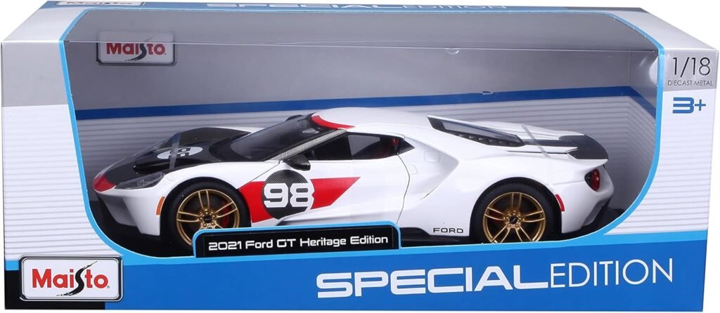 Maisto 2021 Ford GT #98 White Heritage Edition 1/18 Diecast Model Car