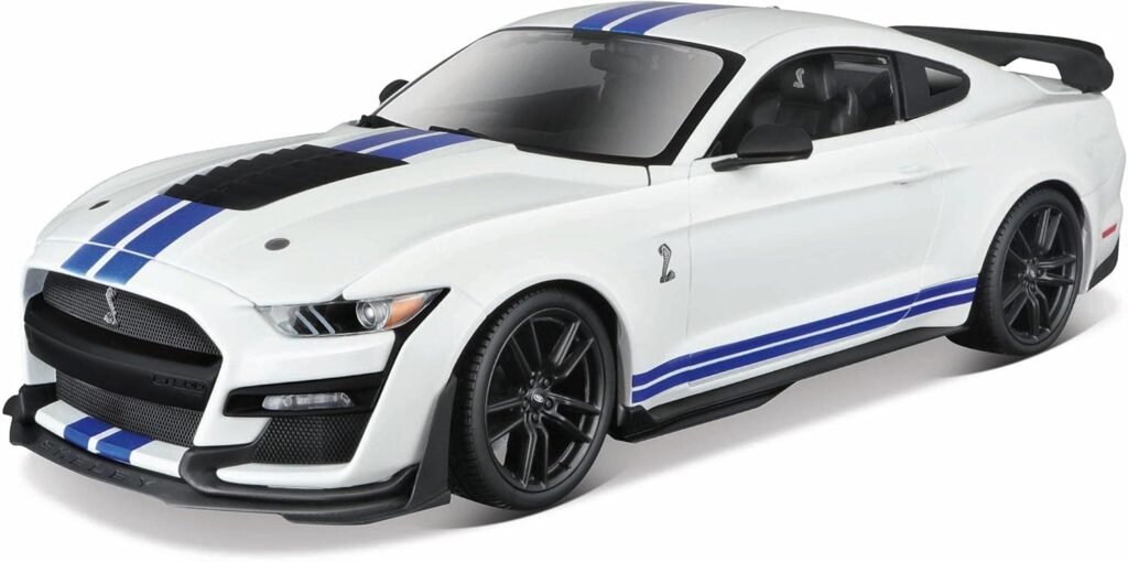 Maisto Diecast Cars 2020 Ford Mustang Shelby GT500 White with Blue Stripes Special Edition 118 Diecast Model Car by Maisto 31452