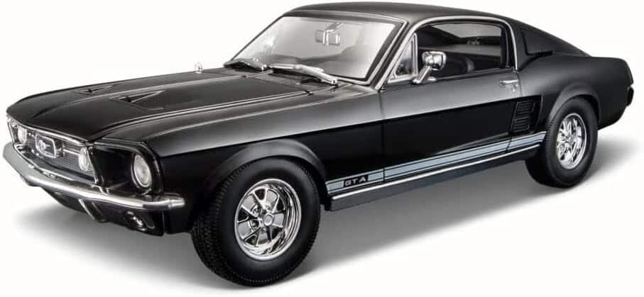 Maisto Year 2014 Special Edition Series 1:18 Scale Die Cast Car Set - Metallic Black Color Classic Coupe 1967 FORD MUSTANG GTA FASTBACK with Display Base (Car Dimension: 10 x 3-1/2 x 3) by Maisto