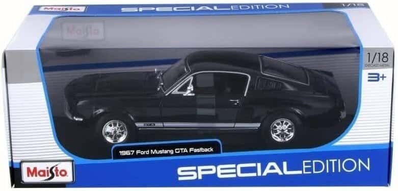 Maisto Year 2014 Special Edition Series 1:18 Scale Die Cast Car Set - Metallic Black Color Classic Coupe 1967 FORD MUSTANG GTA FASTBACK with Display Base (Car Dimension: 10 x 3-1/2 x 3) by Maisto