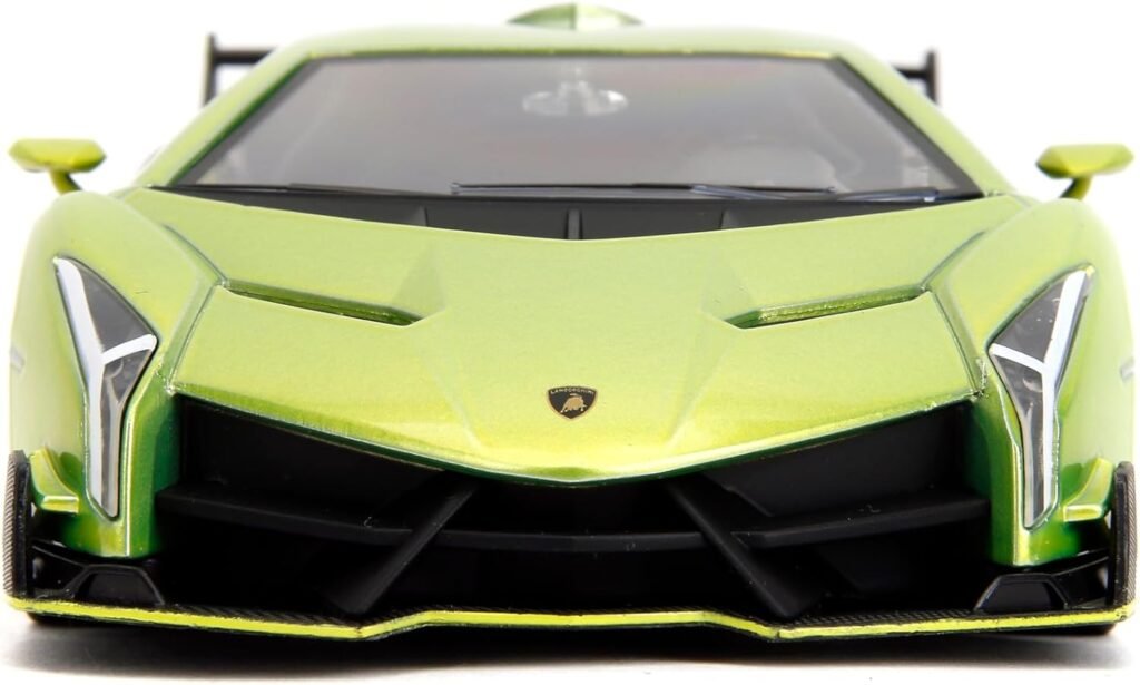 Pink Slips 1:24 W7 Lamborghini Veneno Die-Cast Car w/Base, Toys for Kids and Adults(Candy Lime Green/Primer Black)