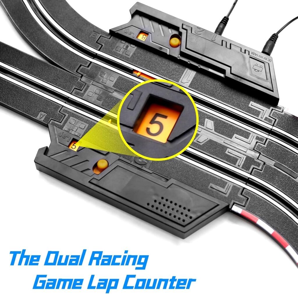 Slot Car Race Track Sets, 23ft Battery Powered or Electric Track with 4 Slot Cars, Dual Racing Game Lap Counters, Race Track Set Features a Loop, Turns, Straightaways and a Crossover for Boys Age 6-12