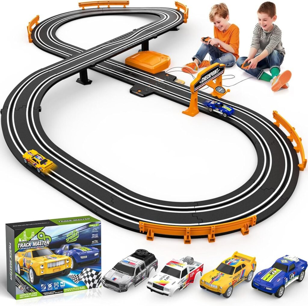 Slot Car Race Track Sets for Boys,Race Car Track with 4 High-Speed Slot Cars,Battery or Electric Car Track,Dual Racing Game Lap Counter Track Sets,Toys Gifts for Boys Girls Ages 4 5 6 7 8-12