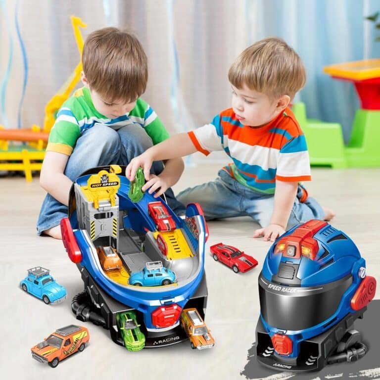 thumbnail interactive-video image 1 of Race Track Car Toy,2 Electric Racing Cars&4 Large Construction Vehicles.Road Race Playset Gifts For Boys Girls Kids Birthday Children's Day 1 of 13