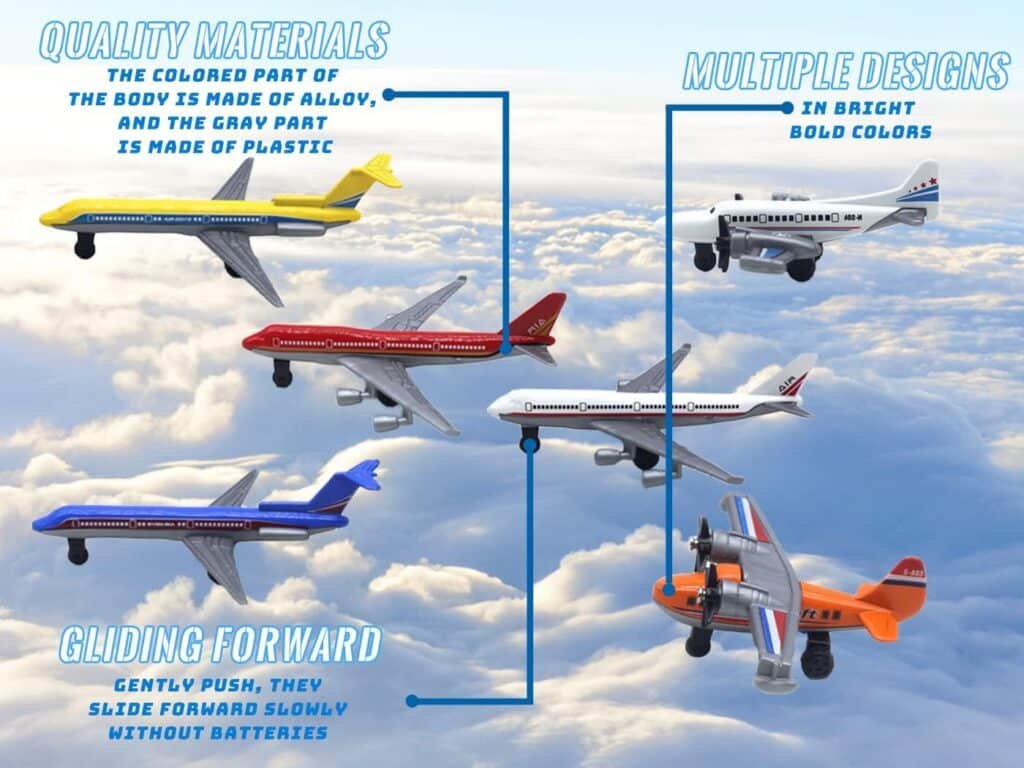 Toy Airplane 6 Pack Mini Diecast Airplanes, Aircraft Plane Playset Includes Glider Planes, Airlines Plane Toys for Birthday Party Favor Toys for Kids Boys and Girls