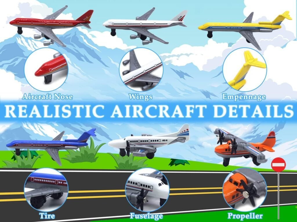 Toy Airplane 6 Pack Mini Diecast Airplanes, Aircraft Plane Playset Includes Glider Planes, Airlines Plane Toys for Birthday Party Favor Toys for Kids Boys and Girls