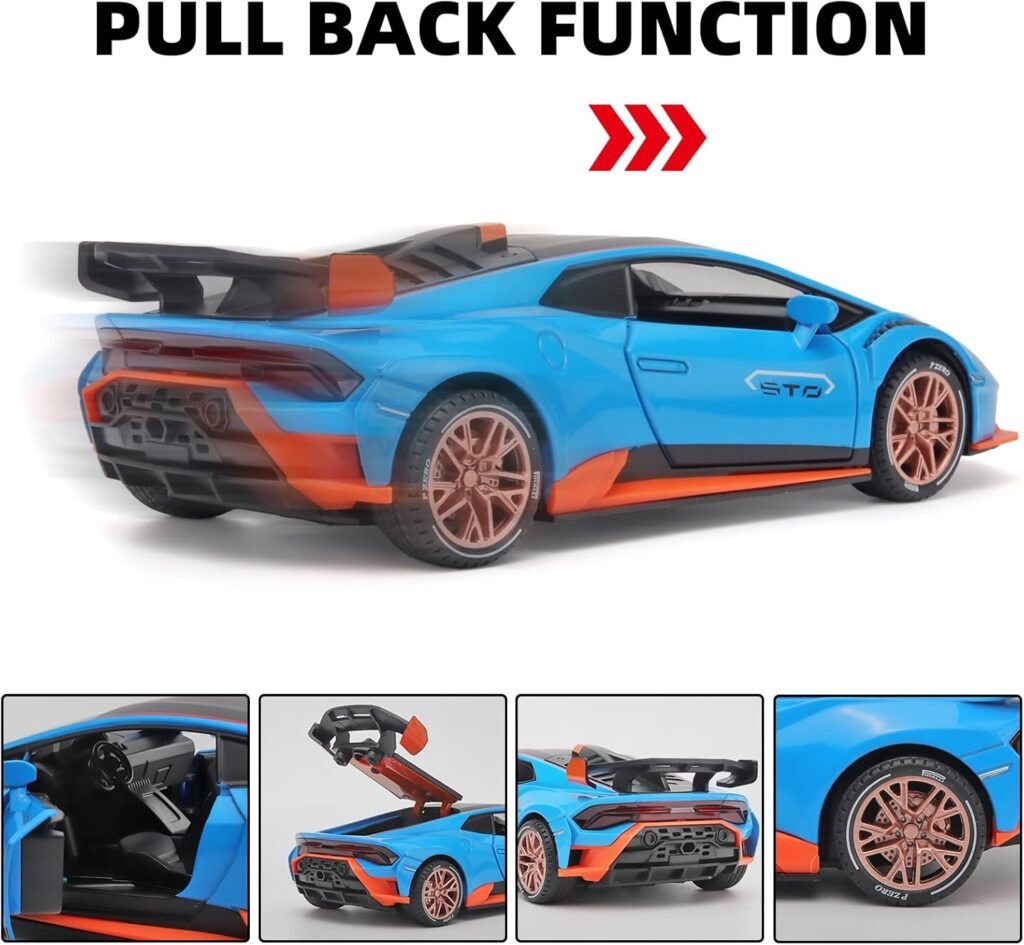 Toy Cars Lambo Huracan STO Model Cars,1/24 Race Car Toys Die Cast Metal Toy Cars,Pull Back Big Toy Cars with Light and Sound,Collectible Cars Diecast Model Cars,Toy Cars for Boys Age 4-7