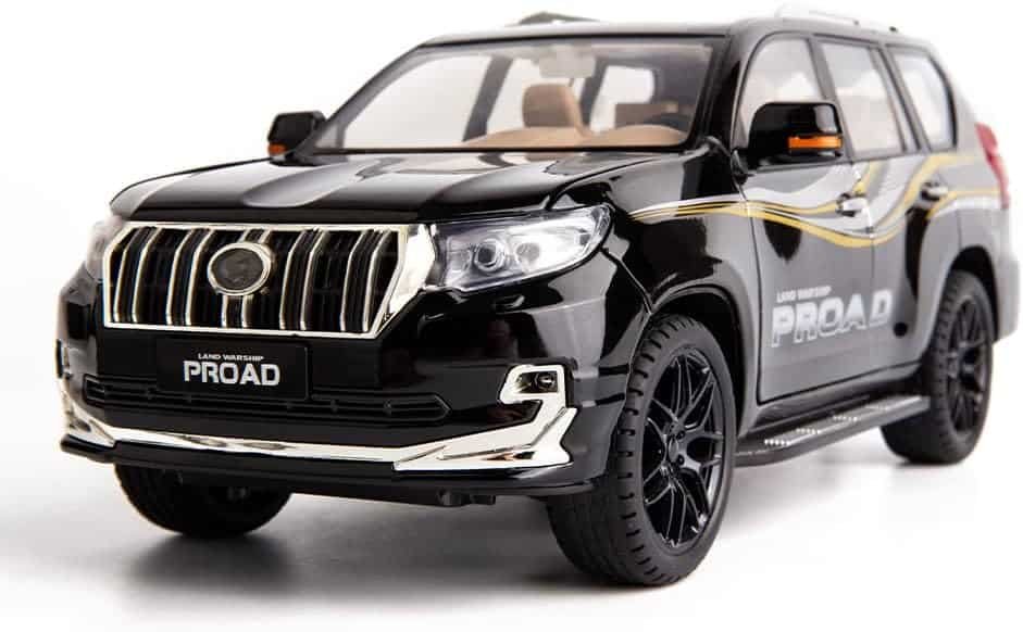 1/18 Scale Model Car Prado Alloy Diecast Collectible Model Vehicle Pull Back with Light and Sound Toy Car for Boys(Black)
