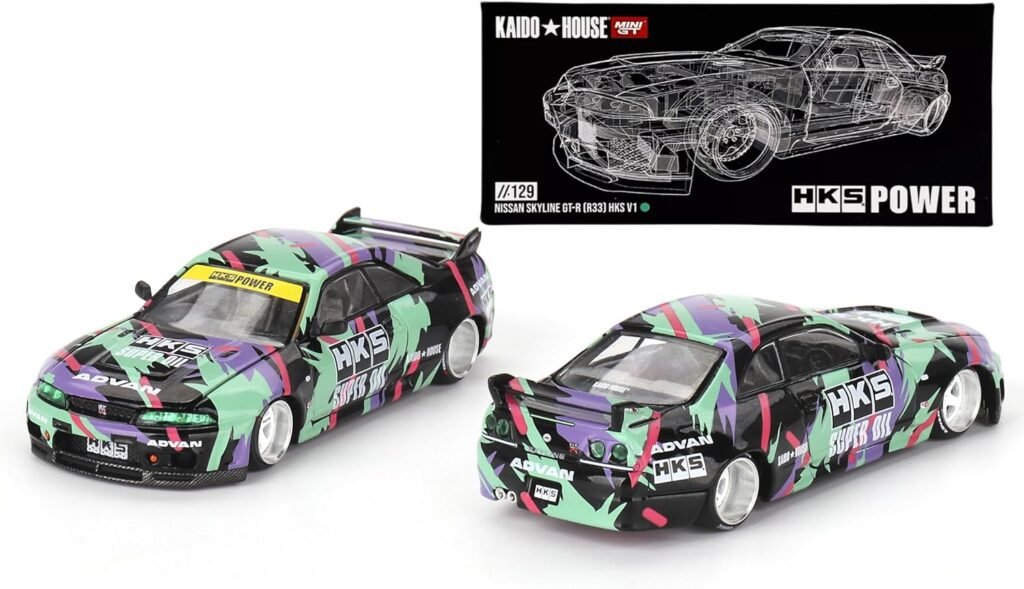 1:64 Scale Diecast Model Car Compatible with Nissan Skyline GT-R (R33) HKS V1 Limited Edition by Kaido House KHMG129