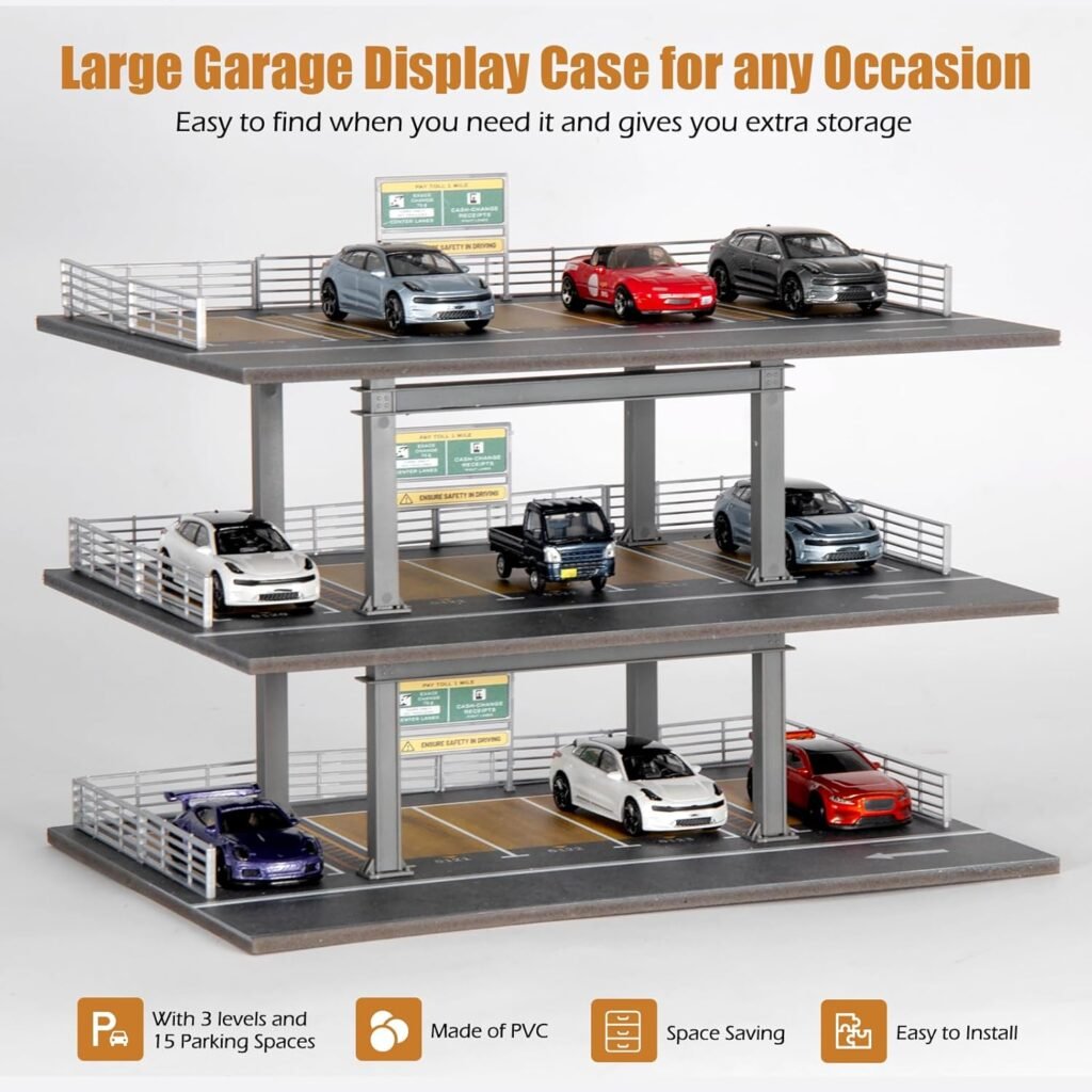 1/64 Scale Display Case 3 Layers with 15 Parking Spaces Parking Garage Moldel for Diecast Toy Car