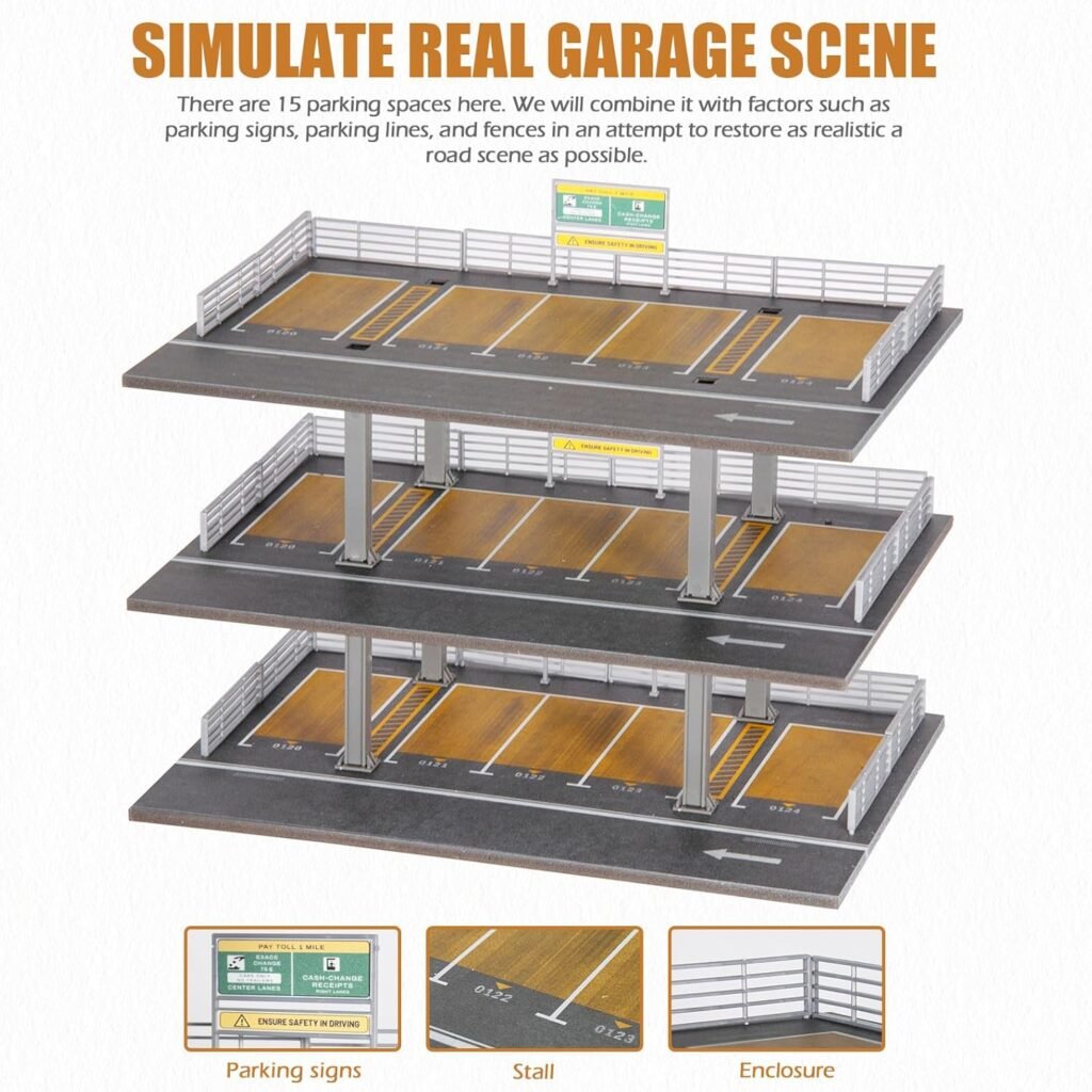 1/64 Scale Display Case 3 Layers with 15 Parking Spaces Parking Garage Moldel for Diecast Toy Car