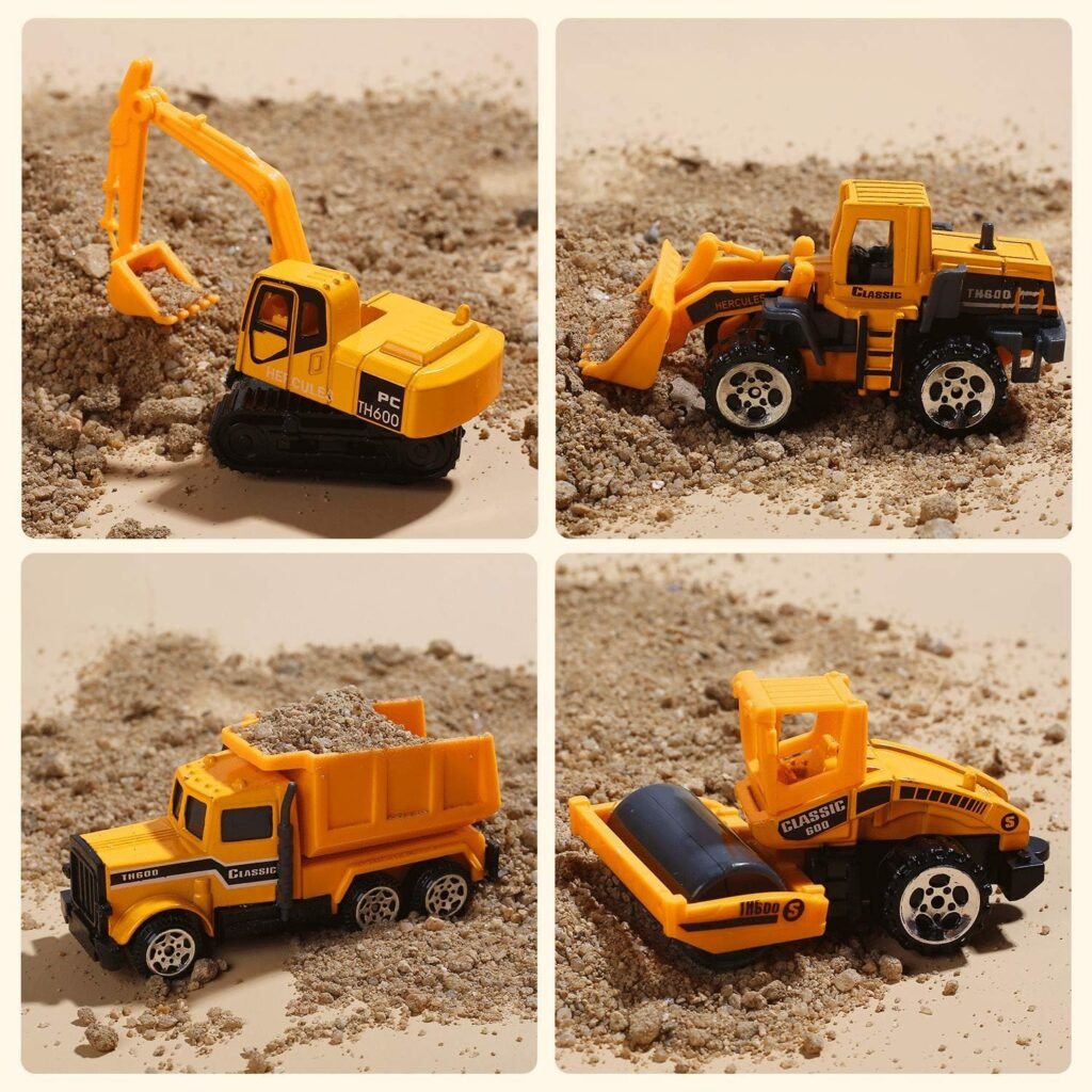 25 in 1 Construction Trucks Push and Go Car Carrier Truck Toy, Play Vehicles with Sounds and Lights, 12 Mini Diecast Trucks Included
