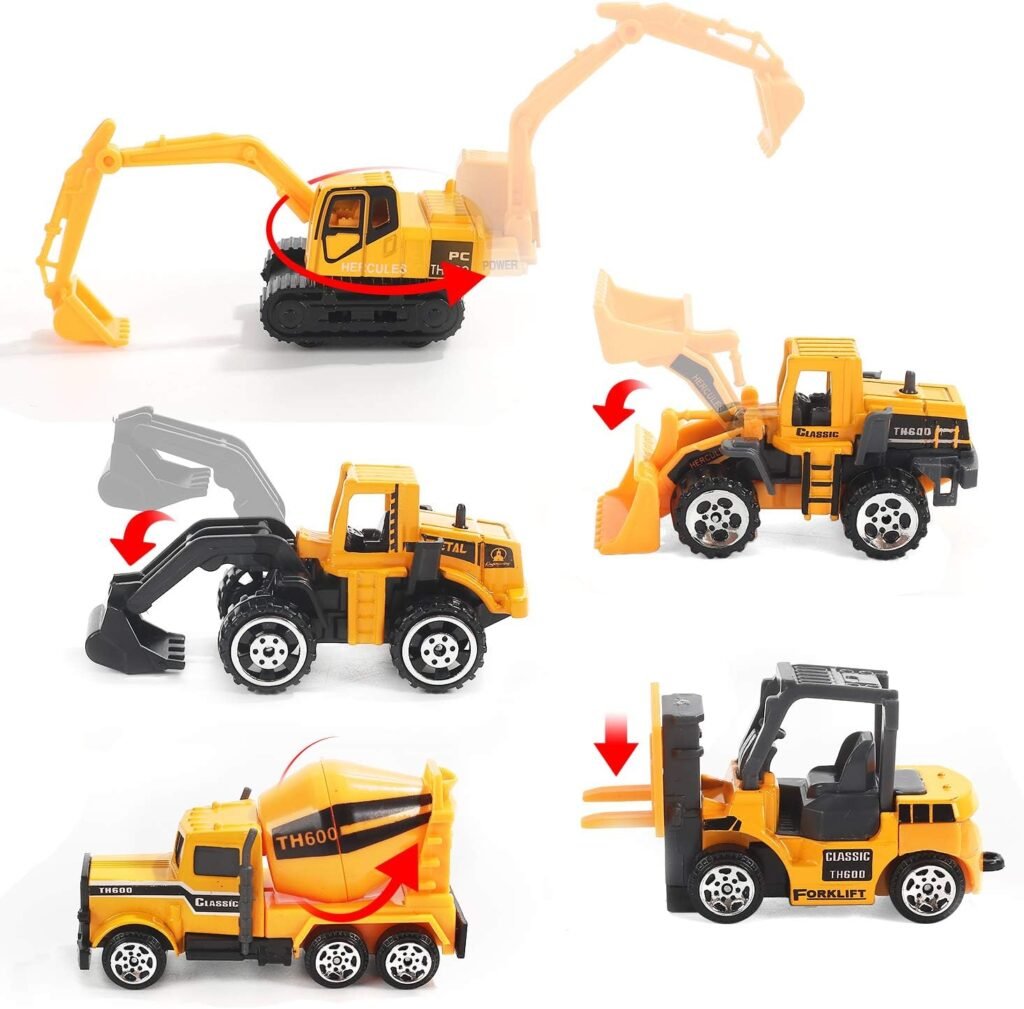 25 in 1 Construction Trucks Push and Go Car Carrier Truck Toy, Play Vehicles with Sounds and Lights, 12 Mini Diecast Trucks Included