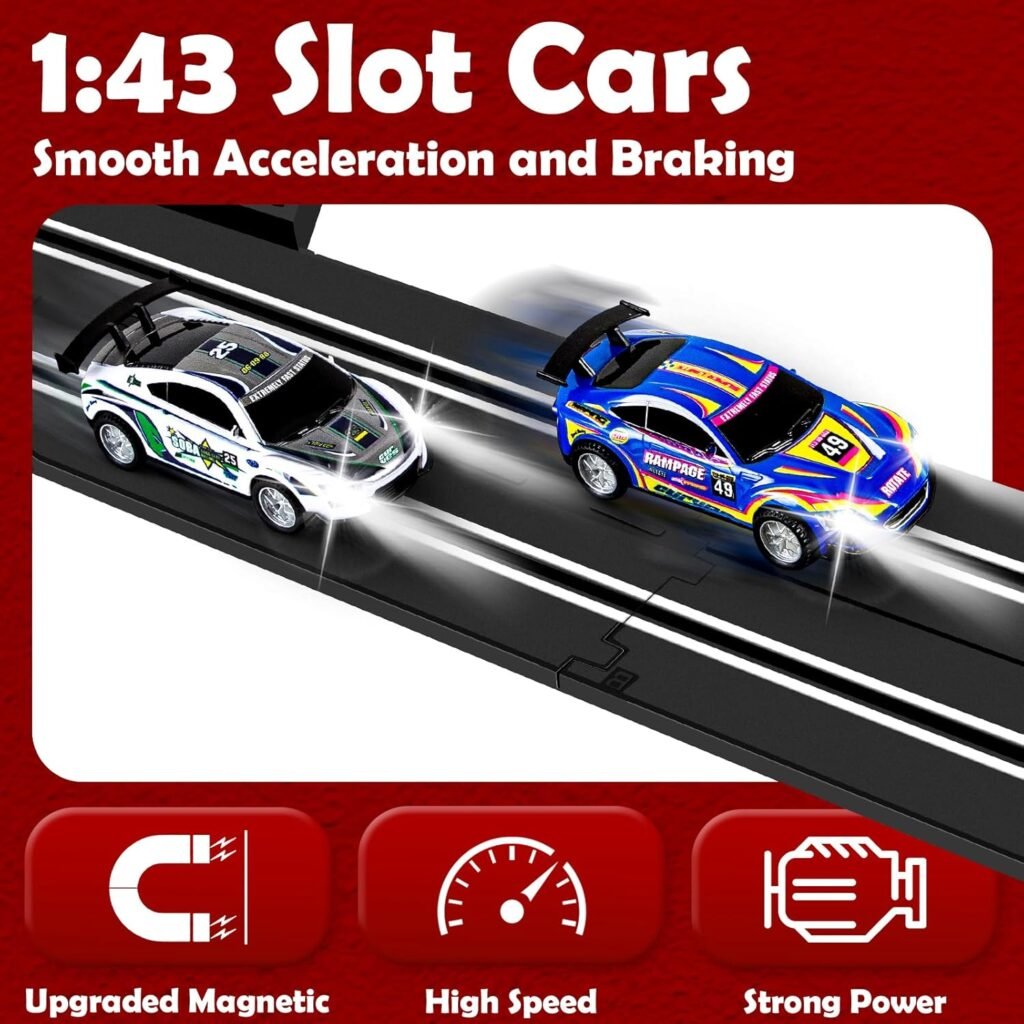 30 FT Electric Slot Car Race Tracks Sets Toys for Ages 8-13 - Dual Race Track with 4 High-Speed Slot Cars (1:43), 2 Hand Controllers, Christmas, Birthday Gift Toys for Ages 8-13