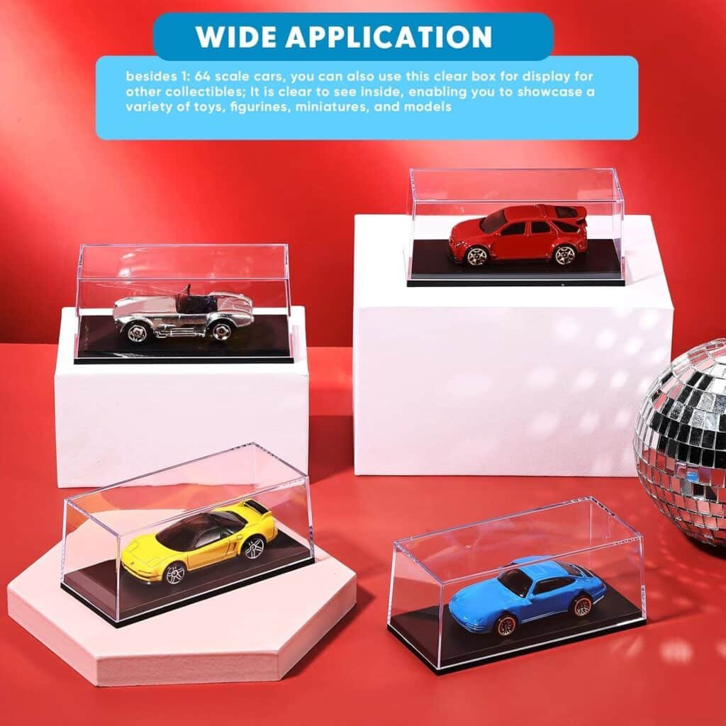 4 Pcs Clear Model Cars Display Case 4.17 x 1.81 x 1.81 Inches Fit for 1/64 Scale Acrylic Display Case Vehicles Toy Storage Collectors