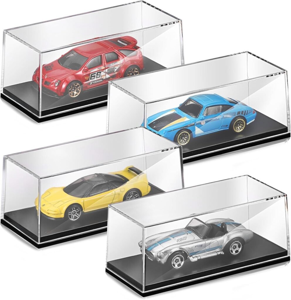 4 Pcs Clear Model Cars Display Case 4.17 x 1.81 x 1.81 Inches Fit for 1/64 Scale Acrylic Display Case Vehicles Toy Storage Collectors