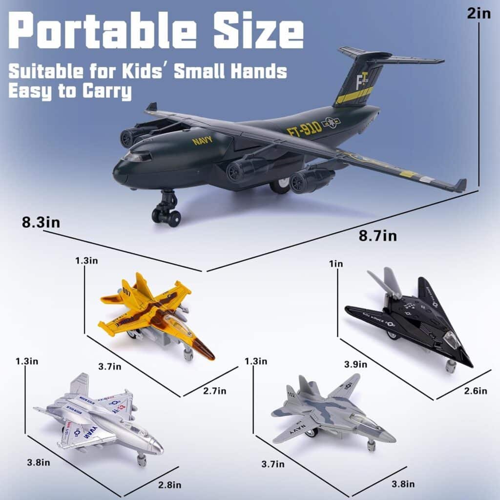 5 Pack Army Navy Airplane Toys Set with Light  Sounds, Military Fighter Jet Die Cast Plane Metal Aircraft Toy, Pull Back Aircraft Gift for Kids Toddlers Boys Girls Ages 3+