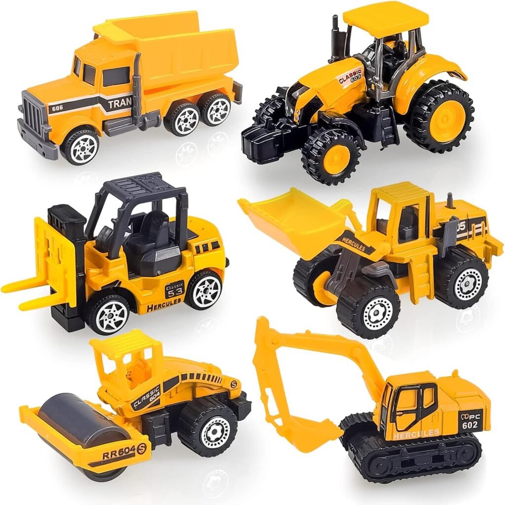 6 Pack Diecast Construction Vehicle Toy, Mini Model Construction Vehicle Toy Set for Boys Girls Age 1-3 4 5 6 7 Years Birthday Party Favors Gift  Goodie Bags Stuffers