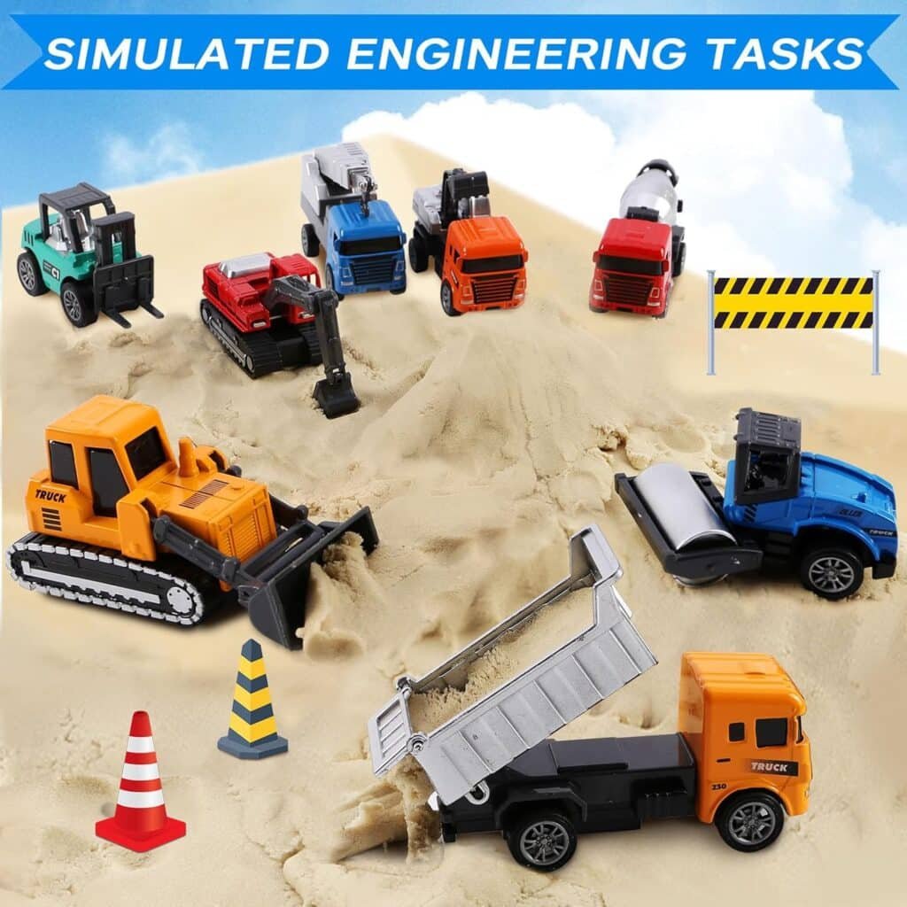 8 Pack Alloy Construction Vehicles Toys Cars for 3 4 5 Year Old Boys Toddler Toys, Excavator/Bulldozer/Mulcher/Mixer Toys and Many More, Outdoor Toddler Boy Toys Birthday