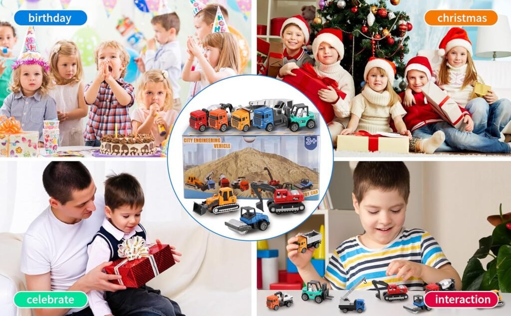 8 Pack Alloy Construction Vehicles Toys Cars for 3 4 5 Year Old Boys Toddler Toys, Excavator/Bulldozer/Mulcher/Mixer Toys and Many More, Outdoor Toddler Boy Toys Birthday