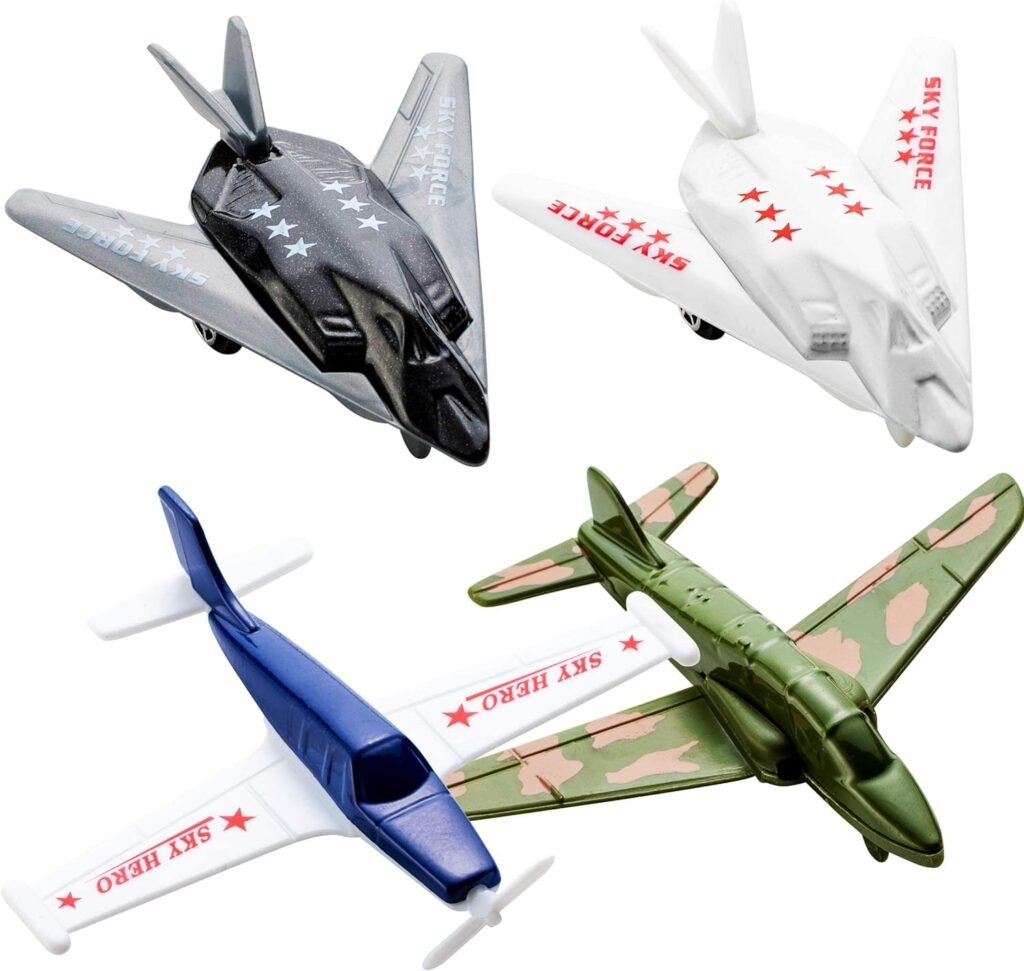 Airplane Toys - 12 Pack Vehicle Aircraft Plane Playset, Includes Styles of Bomber, Military, F-16 Fighter Jets, for Birthday Party Favor Toys, for Kids Boys and Girls (Styles May Very)