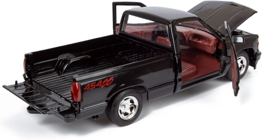 All Star Toys 1992 Chevy 454SS Pickup Truck 1/24 Scale Diecast Model Car Black with Red Interior Motormax 73203 Exclusive Edition