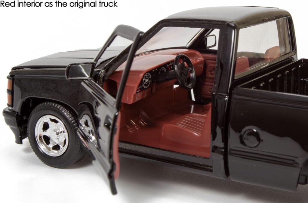 All Star Toys 1992 Chevy 454SS Pickup Truck 1/24 Scale Diecast Model Car Black with Red Interior Motormax 73203 Exclusive Edition