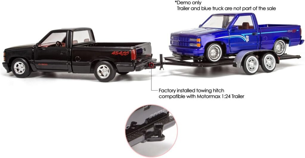 All Star Toys 1992 Chevy 454SS Pickup Truck 1/24 Scale Diecast Model Car Black with Red Interior Motormax 73203 Exclusive Edition
