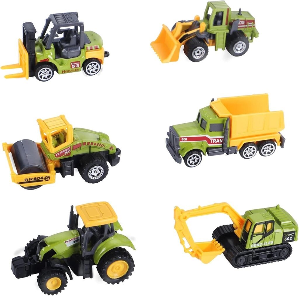 ANDOLO Mini Construction Trucks Toys, Small Construction Toys 6Pcs Construction Vehicles Tractor Toys Sand Vehicle Playset Forklift Roller Dump Truck Tractor Excavator Bulldozer