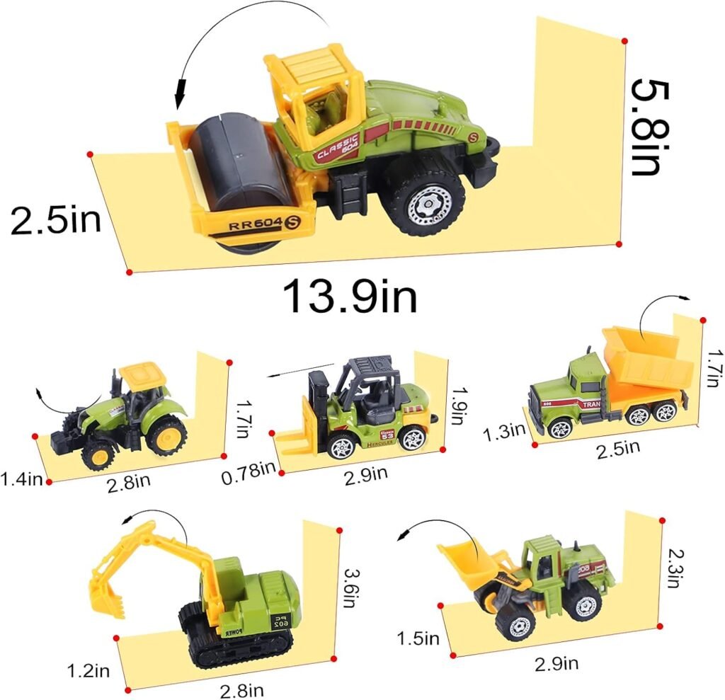 ANDOLO Mini Construction Trucks Toys, Small Construction Toys 6Pcs Construction Vehicles Tractor Toys Sand Vehicle Playset Forklift Roller Dump Truck Tractor Excavator Bulldozer
