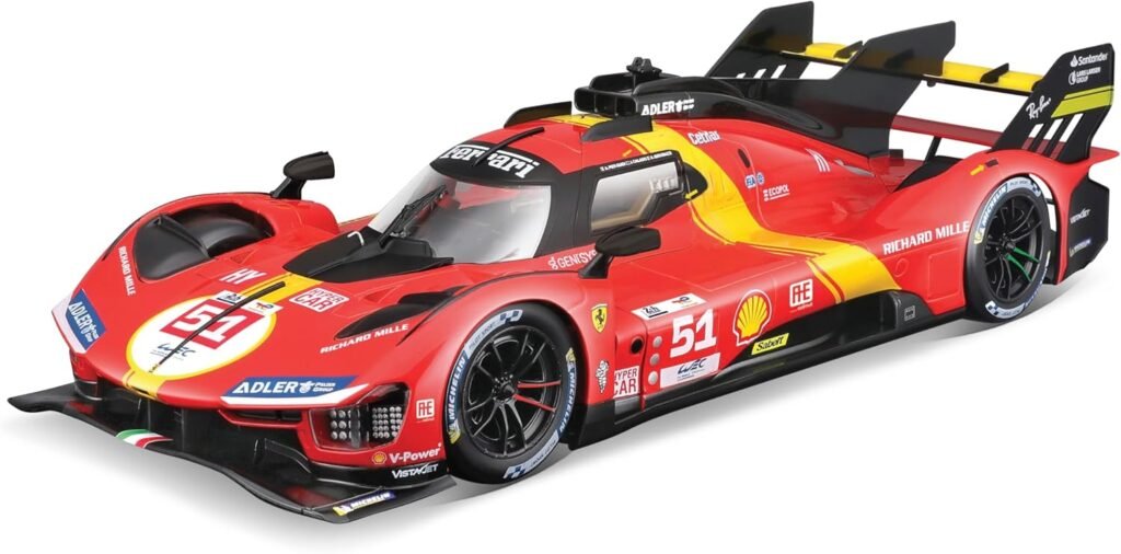 Bburago - 1/18 Ferrari Racing - 499P LMH 2023#51 - Red - New 2024: Metallic Replica - Detailed Interior - Opening Doors and Hood to Scale 1:18 - Winner of The 24h of Le Mans 2023